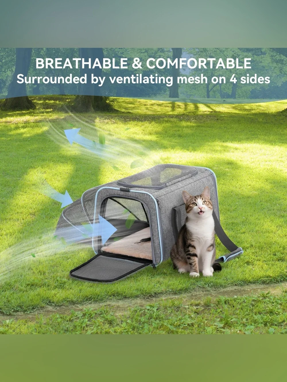 GRAY EXPANDABLE PET CARRIER WITH REMOVABLE LINING SOFT
